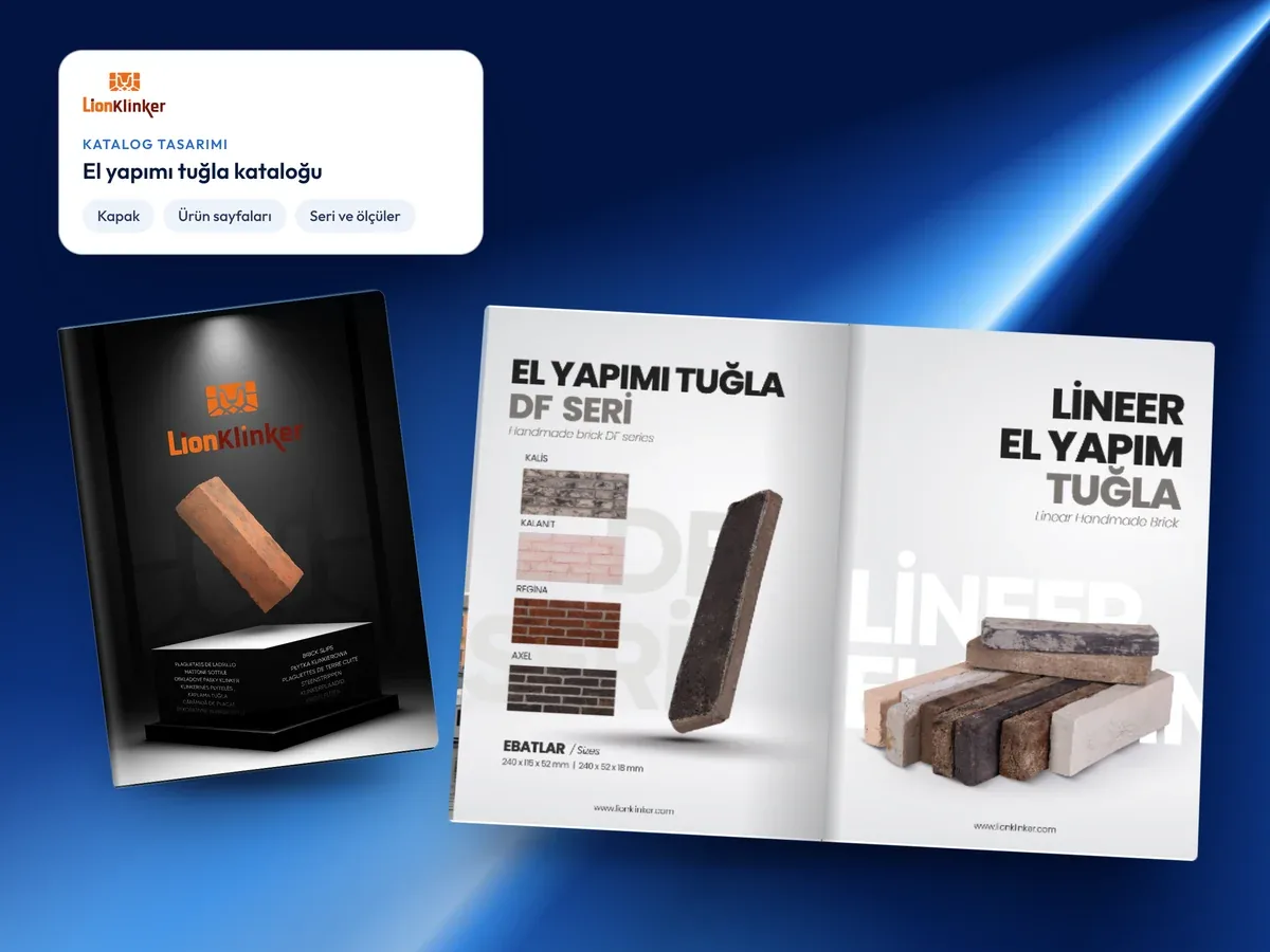 Lion Klinker el yapımı tuğla kataloğu: kapak ve ürün sayfaları