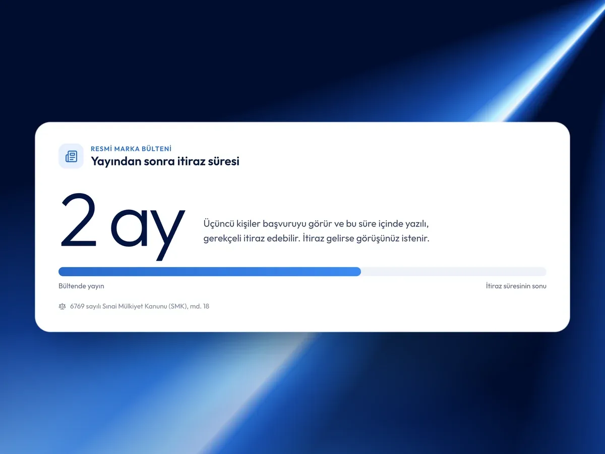 Resmi Marka Bülteninde yayından sonra iki aylık itiraz süresi