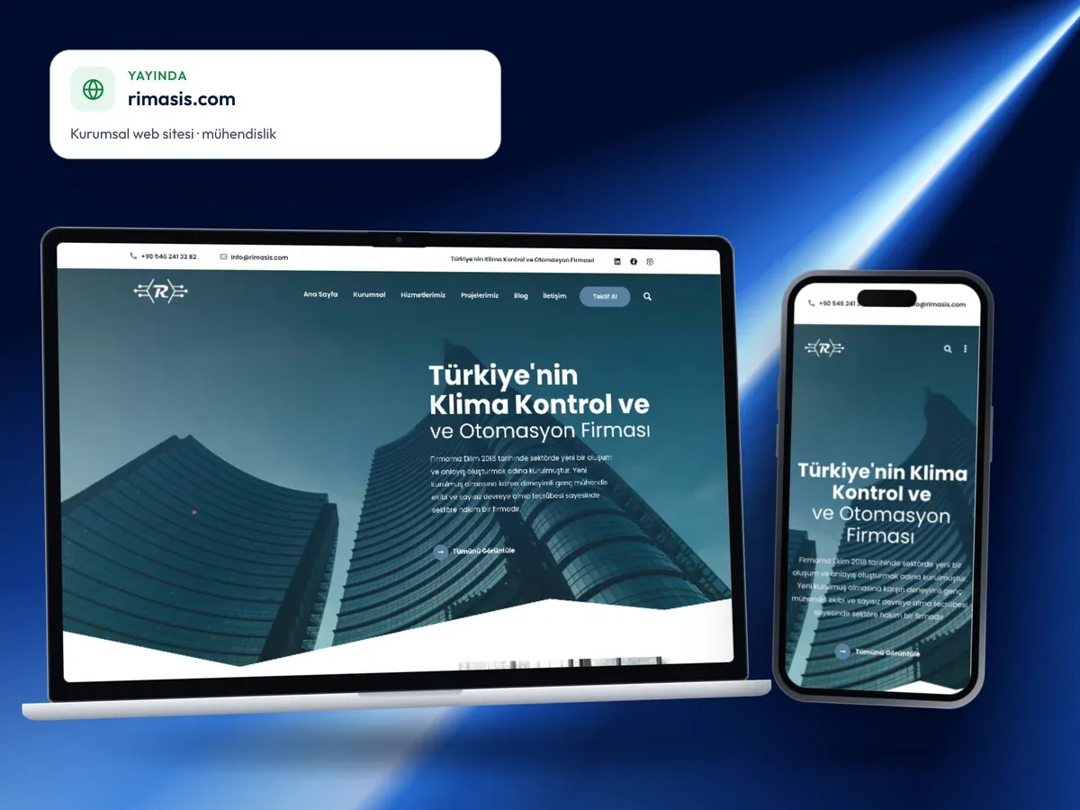 rimasis.com mühendislik firması web sitesi, masaüstü ve mobil görünüm